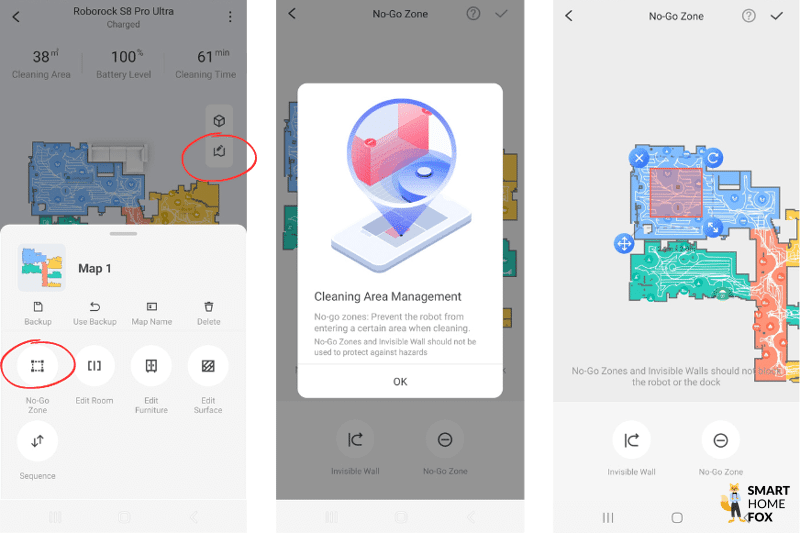 В приложении Roborock S8 Pro Ultra вокруг ковра устанавливается запретная зона.